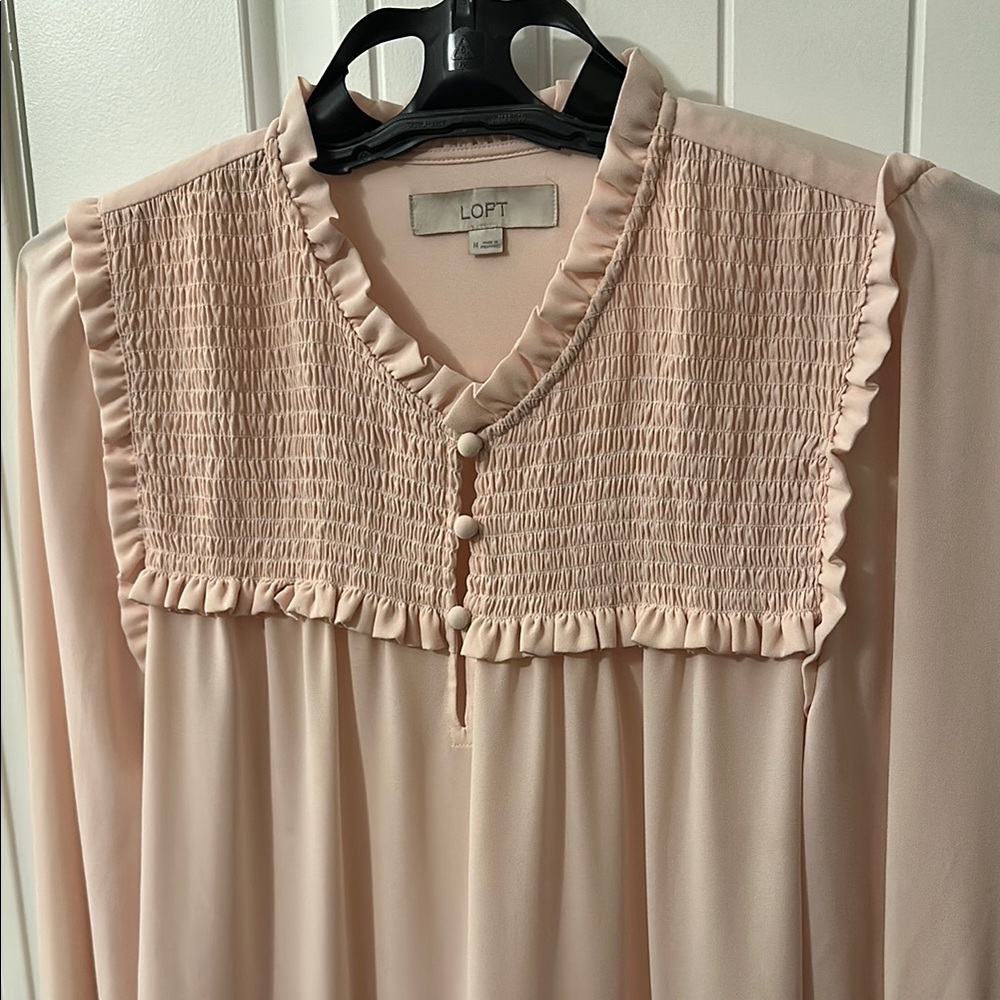 LOFT Pink Ruffled Blouse with Bib Collar - Picture 4 of 5